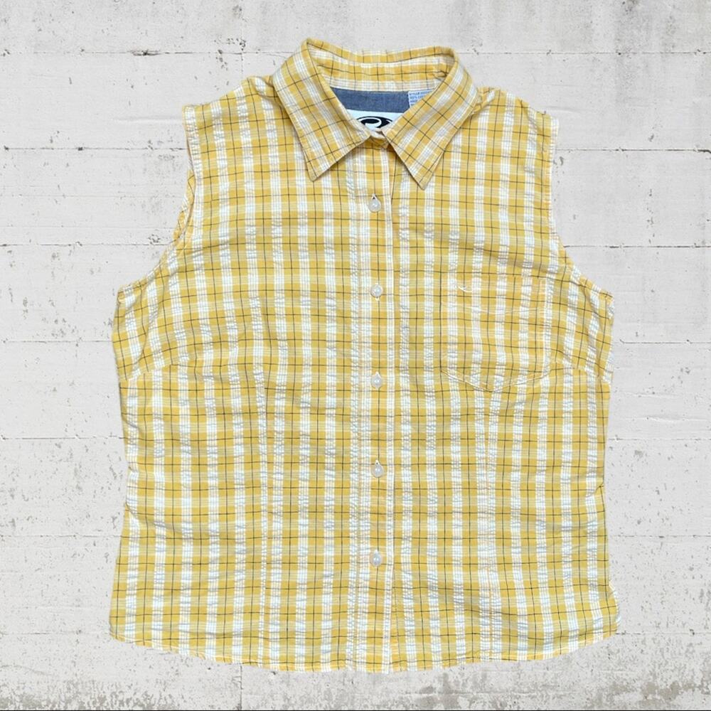 Roper Sleeveless Seersucker Yellow Plaid Western Top Size Small